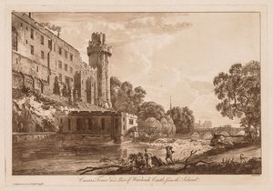 ワーウィック城の景色：シーザーズの前と島からのウォリック城の一部、1776年。 作： Paul Sandby