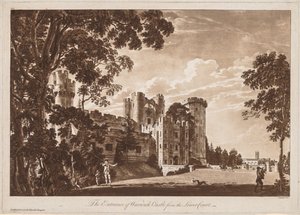 ワーウィック城の景色：下級裁判所からのウォリック城の入り口、1776年。 作： Paul Sandby