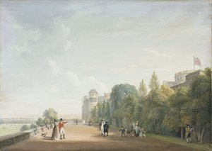 ウィンザー城：東を望むノーステラス、エレガントな人物像、1803年 作： Paul Sandby