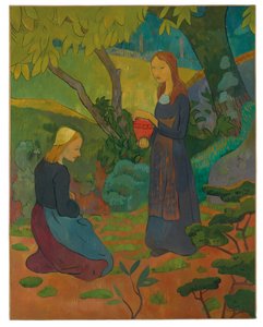 朱色の鍋とひざまずく少女とブルターニュの少女 作： Paul Sérusier