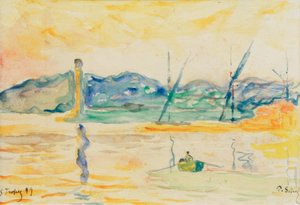 日没時のサントロペ港の入り口 作： Paul Signac