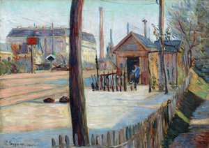 コロンブスの森近くの鉄道交差点 (フランス) - ポール シニャック (1863-1935) の絵画、キャンバスに油彩 (46.4x65cm) 作： Paul Signac