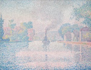 LHirondelle Steamship Seineサモワ近く 作： Paul Signac