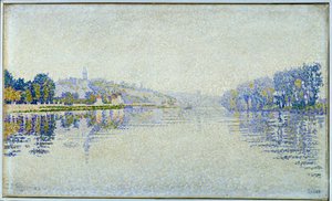 リバーサイド、セーヌ川、ハーブレー川 ポール・シニャック（1863-1935）の絵画 1889年 日。0.33x0.55 m パリ、オルセー美術館 作： Paul Signac