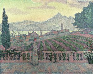 テラスの女、1898 作： Paul Signac