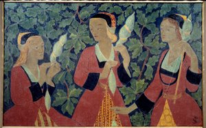 三人の紡ぎ手」 ポール・セルジエ（1863-1927）の絵画 1918年 ブレスト美術館 作： Paul Sérusier