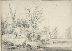 風車と教会のある村 作： Paul Theodor van Brussel