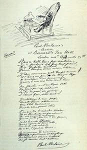 フランスの詩人ポール・ヴェルレーヌ（1844-1896）の詩のサインと、朗読会での代表者のスケッチ。21/11/1893