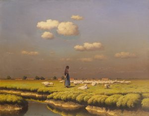 ガチョウ娘のいる風景（キャンバスに油彩） 作： Paul Wilhelm Keller Reutlingen