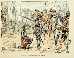 イラストはテオドール・カフ著、ポール・デ・セマン（1855-1915）画の「バイヤール騎士団の歴史」から引用。フランソワ1世、バイヤールに雇われたエル・アルム・シュヴァリエ（1515年