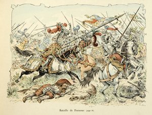 テオドール・カフ著、ポール・デ・セマン（1855-1915）画の「バイヤルの歴史」からの引用です。フォルノアの戦い1495 作： Paul de Semant