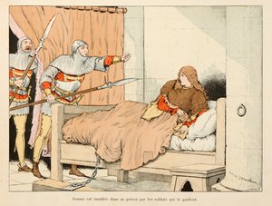 セオドア・カフ著、ポール・デ・セマン（1855-1915）絵の『ジョーン・オブ・アーク』からの引用です。牢獄で兵士に侮辱されたジョーン・アーク 作： Paul de Semant