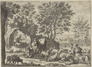 群れを持つ羊飼いと羊飼い 作： Paul van Somer (II)