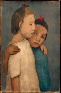 学校での白と青のドレスの2人の女の子 作： Paula Modersohn Becker