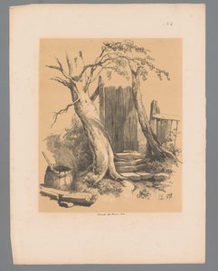 2 本の木の間のフェンス Paulus Lauters の Picturesque Faces (シリーズ タイトル) Etrennes pittoresques pour 1839, par Lauters (シリーズタイトル) 作： Paulus Lauters
