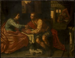 エサウは長子の権利を売り渡す（創世記 27:1-29） 作： Paulus Moreelse (copy after)