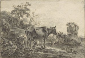 牛の群れ 作： Paulus Potter (signed by artist)