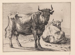 立っている牛と横になっている牛（様々な牛と牛より 作： Paulus Potter