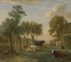 農場近くの牧草地の牛、1653年