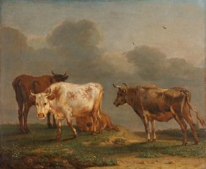 草原の 4 つの若い雄牛 牧草地で 4 つの若い雄牛 作： Paulus Potter