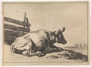 フェンスで横になっている牛 ブルブック（シリーズタイトル） 作： Paulus Potter
