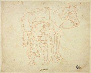 馬のサドルを調整する男 作： Paulus Potter