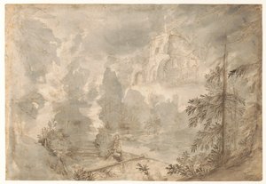 遺跡のある山の風景 廃墟のある南ドイツの風景 作： Paulus Willemsz. van Vianen