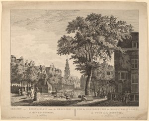 Koningsplein からアムステルダムの Reguliers または Munts-Tooren までの眺め 作： Paulus van Liender after Jan de Beyer