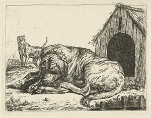 鎖で横になっている犬 いろいろな犬（連載タイトル） 作： Pauwels van Hillegaert