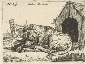 鎖で横になっている犬 いろいろな犬（連載タイトル） 作： Pauwels van Hillegaert