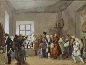 1837年の休暇前夜の警察委員会応接室 作： Pavel Andreevich Fedotov