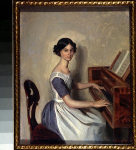 「ハープシコードでのナデジダ・ジダノヴィチの肖像」パベル・アンドレーヴィチ・フェドトフ（1815-1852）による絵画、1849-1850年国立ロシア美術館サンクトペテルブルク 作： Pavel Andreevich Fedotov