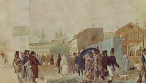 1837年の雨の間のモスクワのストリートシーン 作： Pavel Andreevich Fedotov