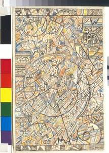 宇宙の公式 - Pavel Nikolaievich Filonov (1883-1941) の作品、紙に水彩 作： Pawel Nikolajewitsch Filonow