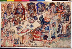 「王の饗宴」パベル・ニコラエヴィチ・フィロノフ作の水彩画とペン（1883～1941年）、1912年頃 国立ロシア美術館 サンクトペテルブルク 作： Pawel Nikolajewitsch Filonow