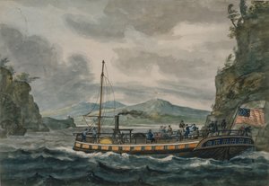 ハドソン川の蒸気船の旅、1811 年～1813 年頃。 作： Pavel Petrovic Svin