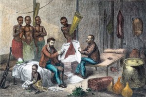 中央アフリカで新聞を受け取るリヴィングストンとスタンリー、1871～1873年 作： Pearson