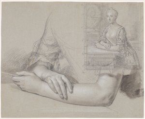 女性の肖像画の下書き。 同じ肖像画の手と腕の研究と同様に。 作： Peder Als