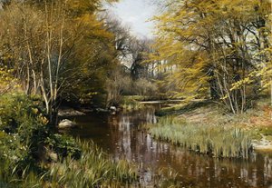 樹木が茂った川の風景 作： Peder Monsted