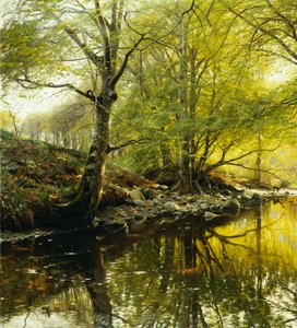 樹木が茂った川の風景 作： Peder Monsted
