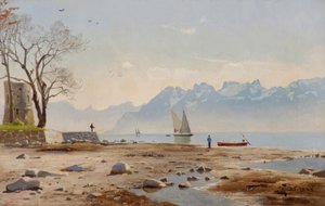 ジュネーブ湖とハルディマンドツアー-P.Mönstedによる絵画 作： Peder Monsted