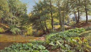P.Mönsted、森の小川で晴れた5月1日 作： Peder Monsted