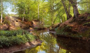 P.Mönsted、森の小川の晴れた日 作： Peder Monsted