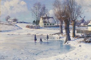 凍った池でそり 作： Peder Monsted