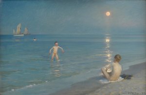 スカーゲンで入浴している男の子。夏の夜 作： Peder Severin Krøyer