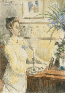 ヨハネヘレンルイーズブロデルセンの肖像、ピアノで、1907年