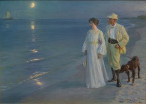 スカーゲン・ビーチの夏の夕べ、アーティストと彼の妻 作： Peder Severin Kroyer