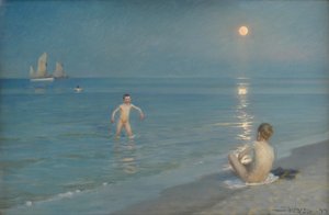 スカーゲンで入浴する男の子。夏の夜 作： Peder Severin Krøyer