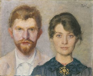 マリーとPSクロイヤーの二重の肖像画。カップルはお互いを描いています 作： Peder Severin Krøyer