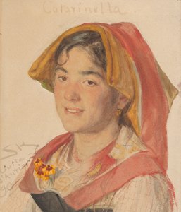 地方ドレス カタリネッラを着たチヴィタ ダンティーノの少女の頭、1890 年。 作： Peder Severin Krøyer